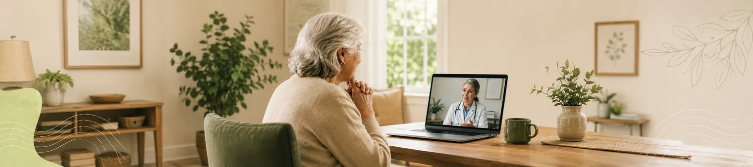 A patient meeting a Careway doctor by video call from her dining room.